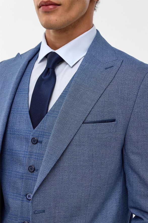 Buz Mavi Slim Armürlü Sivri Yaka 6 Drop Takım Elbise