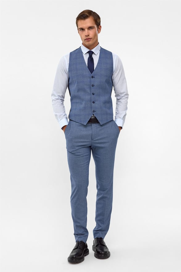 Buz Mavi Slim Armürlü Sivri Yaka 6 Drop Takım Elbise