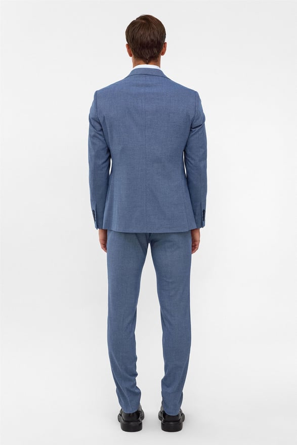 Buz Mavi Slim Armürlü Sivri Yaka 6 Drop Takım Elbise