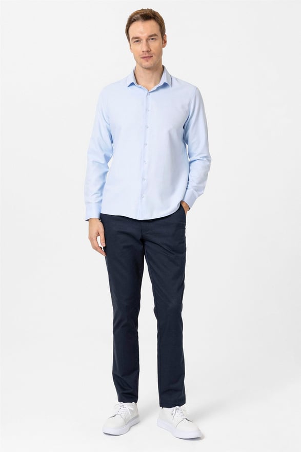 Buz Mavi Slim Desenli Klasik Yaka Gömlek