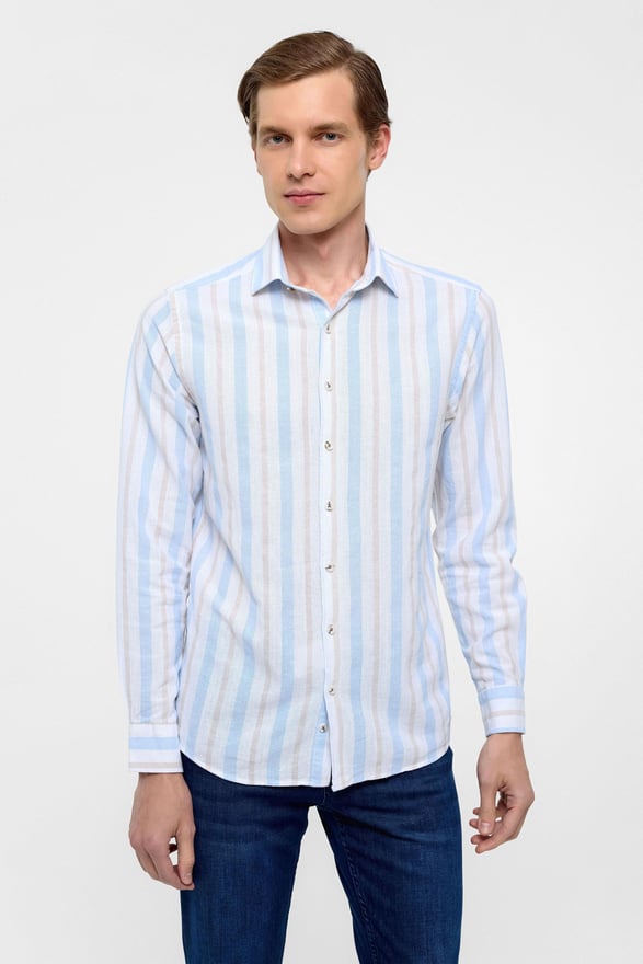 Buz Mavi Slim Düz Klasik Yaka Gömlek