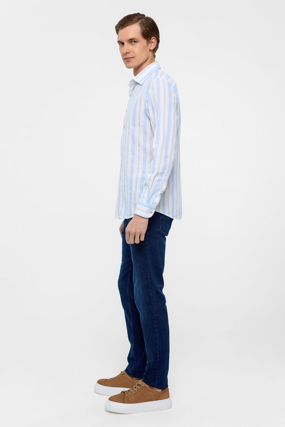 Buz Mavi Slim Düz Klasik Yaka Gömlek