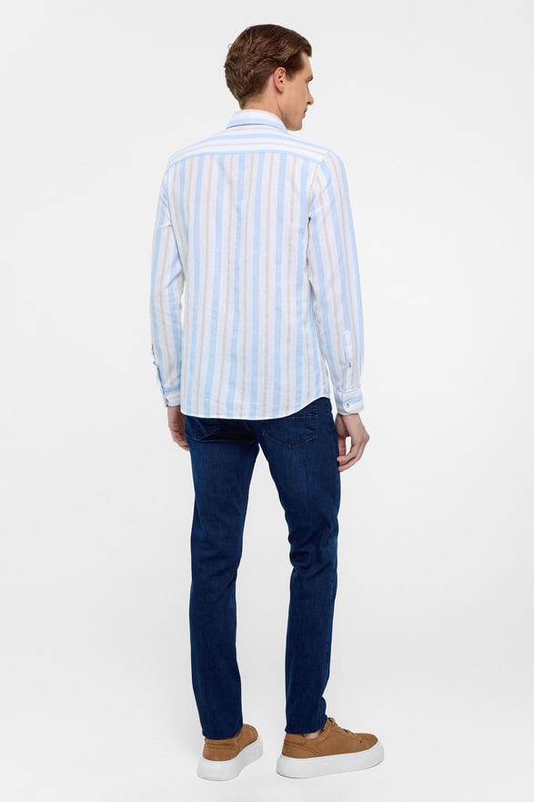 Buz Mavi Slim Düz Klasik Yaka Gömlek