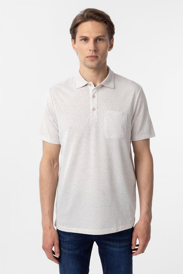 Ekru Regular Armürlü Polo Yaka Tişört
