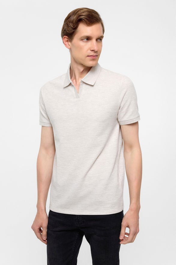 Ekru Regular Armürlü Polo Yaka Tişört