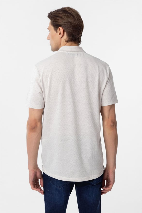 Ekru Regular Armürlü Polo Yaka Tişört
