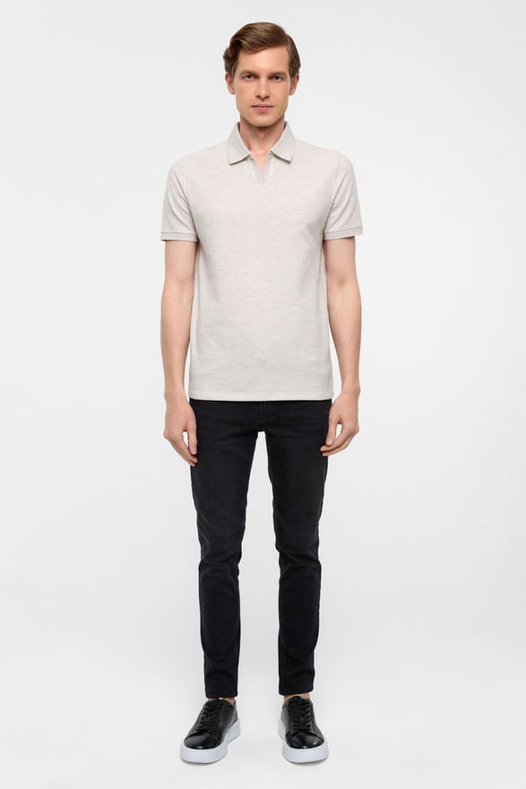 Ekru Regular Armürlü Polo Yaka Tişört