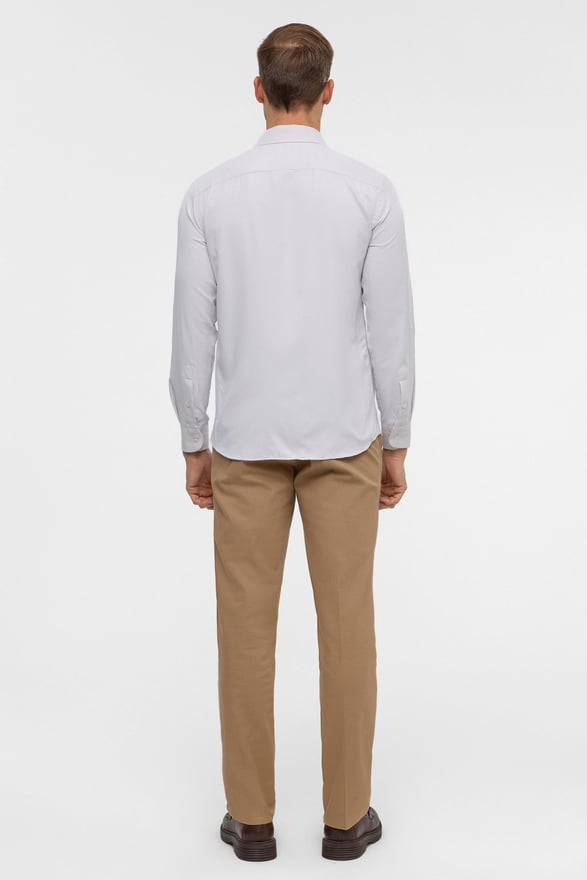 Ekru Slim Armürlü Klasik Yaka Gömlek