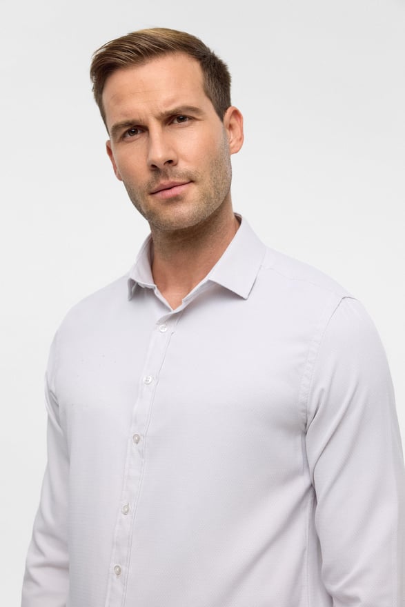 Ekru Slim Armürlü Klasik Yaka Gömlek