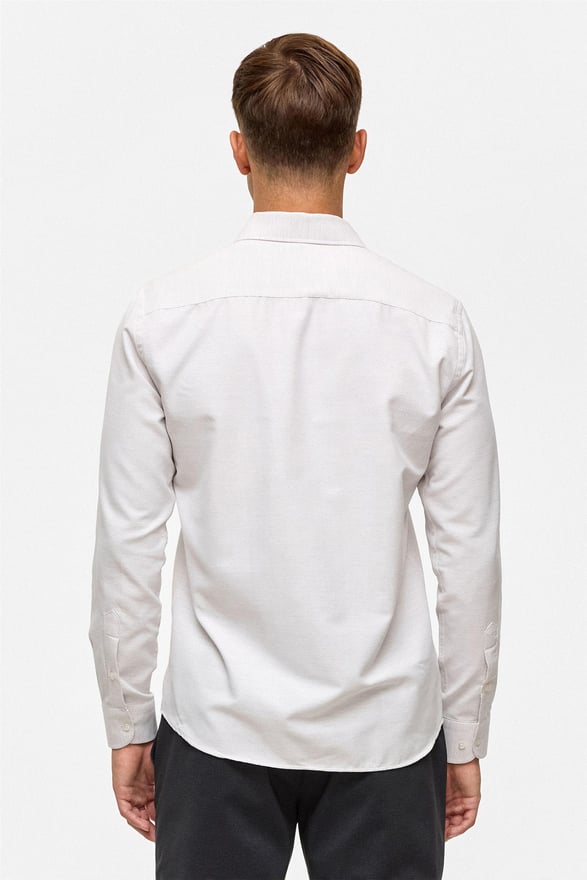 Ekru Slim Desenli Klasik Yaka Gömlek