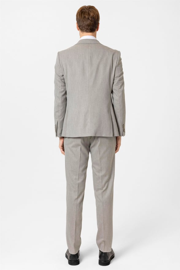 Ekru Slim Desenli Sivri Yaka 6 Drop Yelekli Takım Elbise