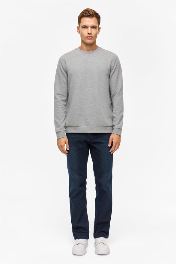 Gri Regular Düz Bisiklet Yaka Sweatshirt