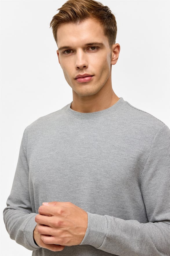 Gri Regular Düz Bisiklet Yaka Sweatshirt