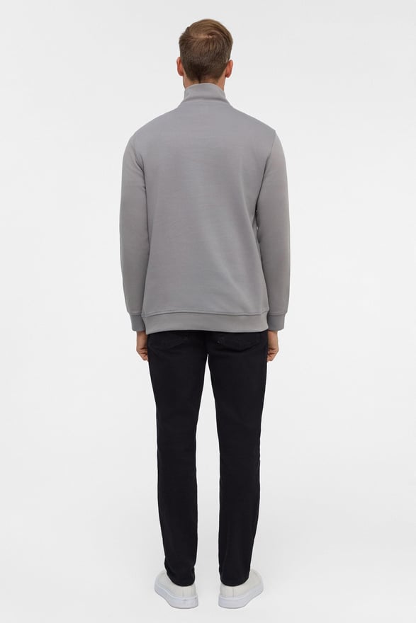 Gri Regular Düz Yarım Balıkçı Yaka Sweatshirt