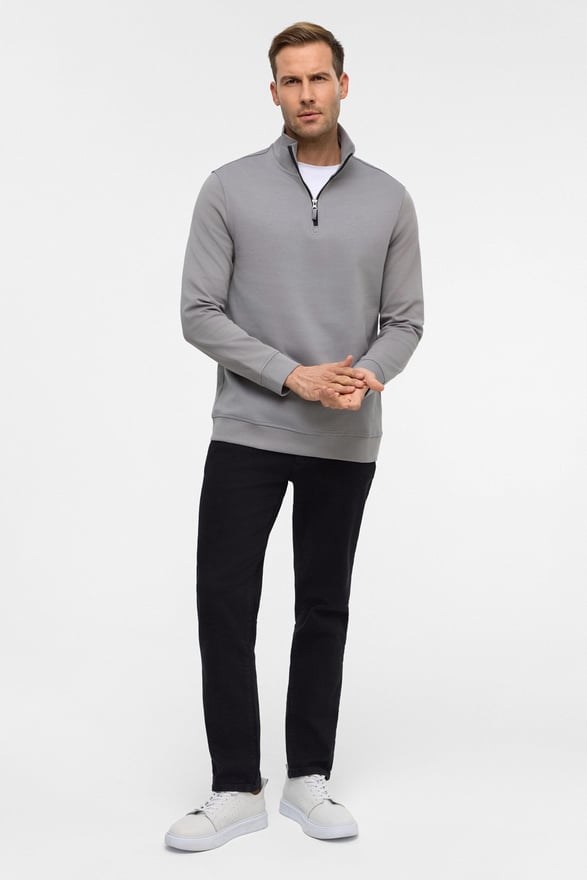 Gri Regular Düz Yarım Balıkçı Yaka Sweatshirt