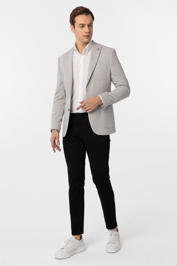 Gri Slim Armürlü Sivri Yaka 6 Drop Ceket