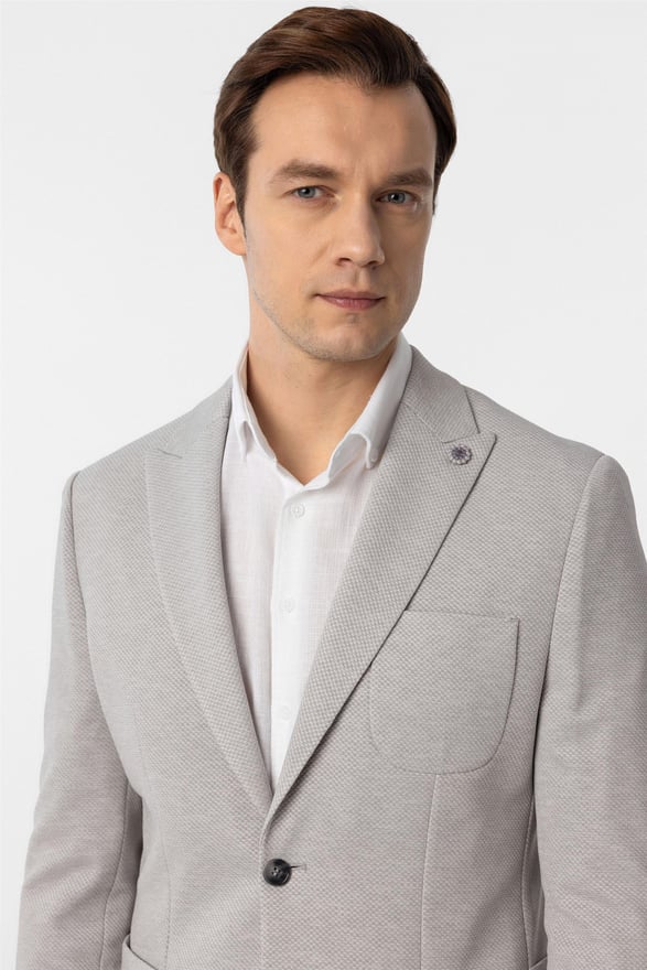 Gri Slim Armürlü Sivri Yaka 6 Drop Ceket