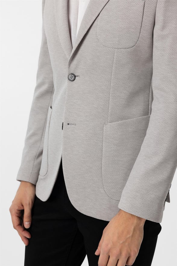 Gri Slim Armürlü Sivri Yaka 6 Drop Ceket