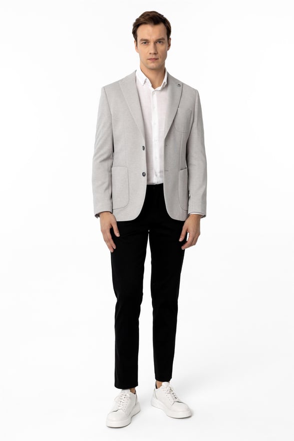 Gri Slim Armürlü Sivri Yaka 6 Drop Ceket