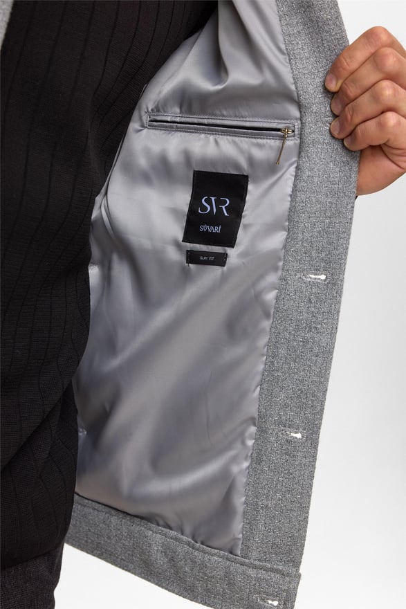 Gri Slim Desenli Klasik Yaka Mont