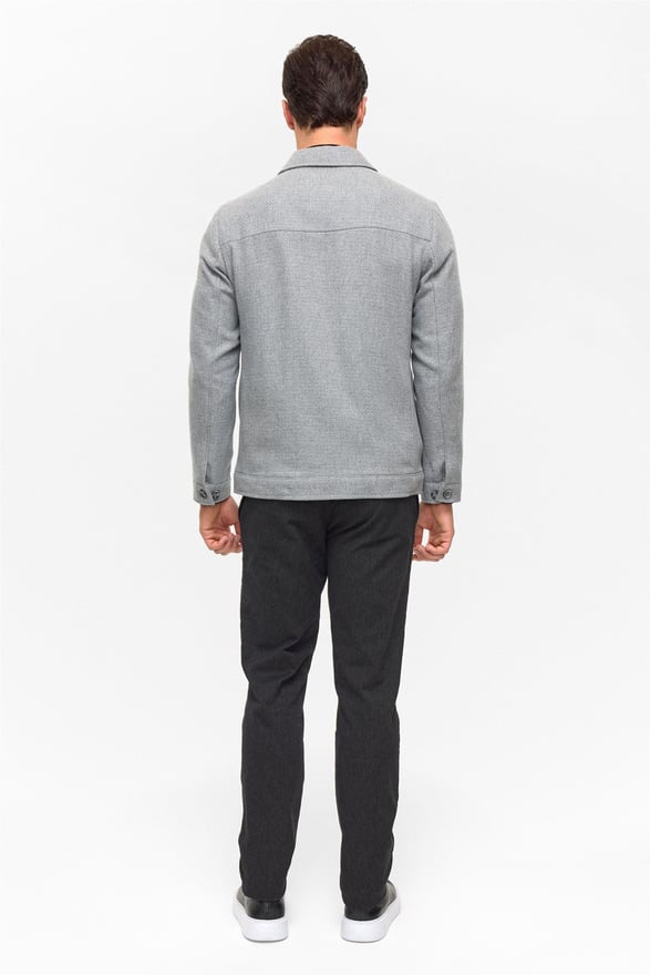 Gri Slim Desenli Klasik Yaka Mont