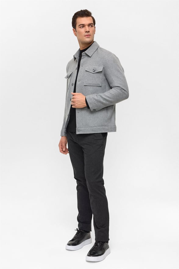 Gri Slim Desenli Klasik Yaka Mont