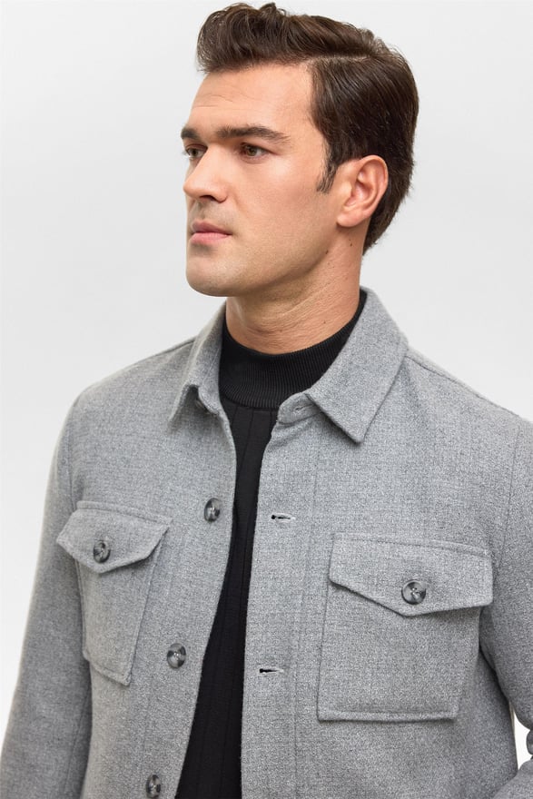 Gri Slim Desenli Klasik Yaka Mont