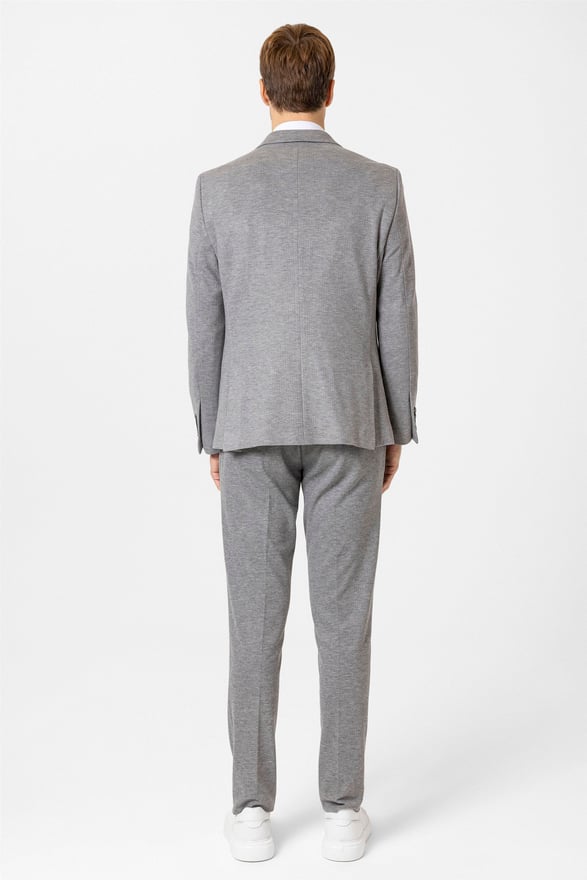 Gri Slim Desenli Kruveze Yaka 6 Drop Takım Elbise