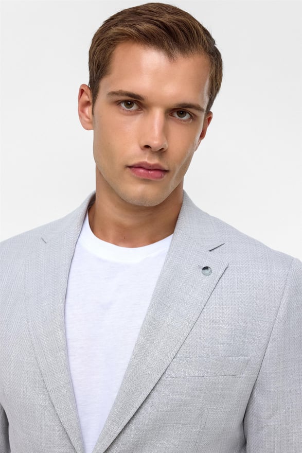 Gri Slim Desenli Mono Yaka 6 Drop Ceket