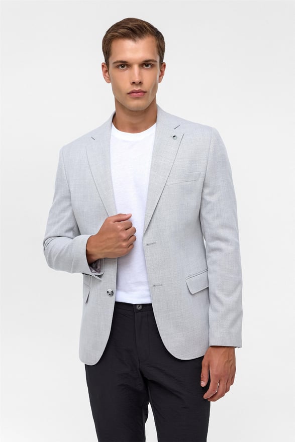 Gri Slim Desenli Mono Yaka 6 Drop Ceket