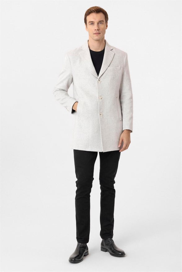 Gri Slim Desenli Mono Yaka Kaban