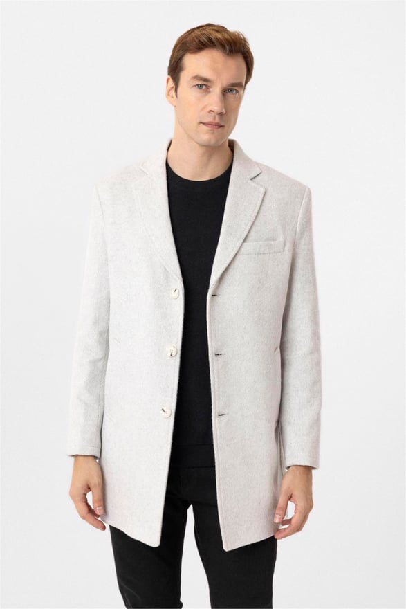 Gri Slim Desenli Mono Yaka Kaban