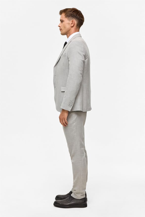 Gri Slim Desenli Sivri Yaka 6 Drop Yelekli Takım Elbise