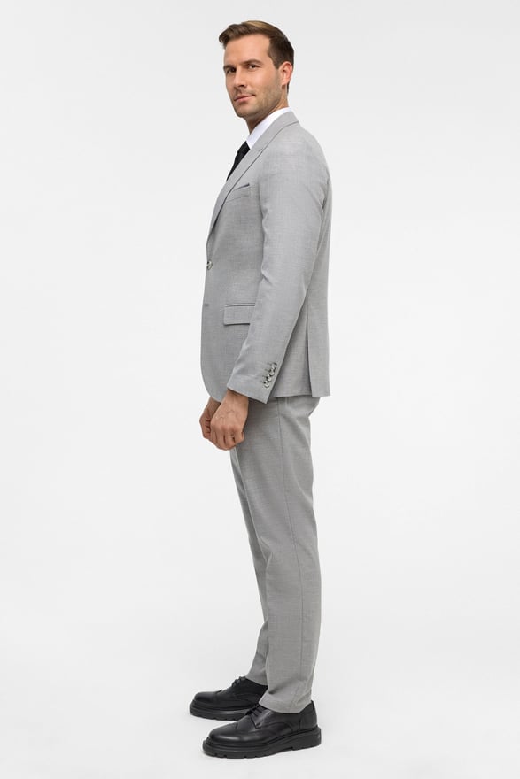 Gri Slim Desenli Sivri Yaka 6 Drop Yelekli Takım Elbise