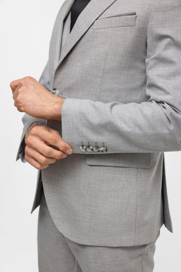 Gri Slim Desenli Sivri Yaka 6 Drop Yelekli Takım Elbise