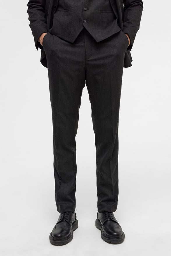 Gri Slim Desenli Sivri Yaka 6 Drop Yelekli Takım Elbise