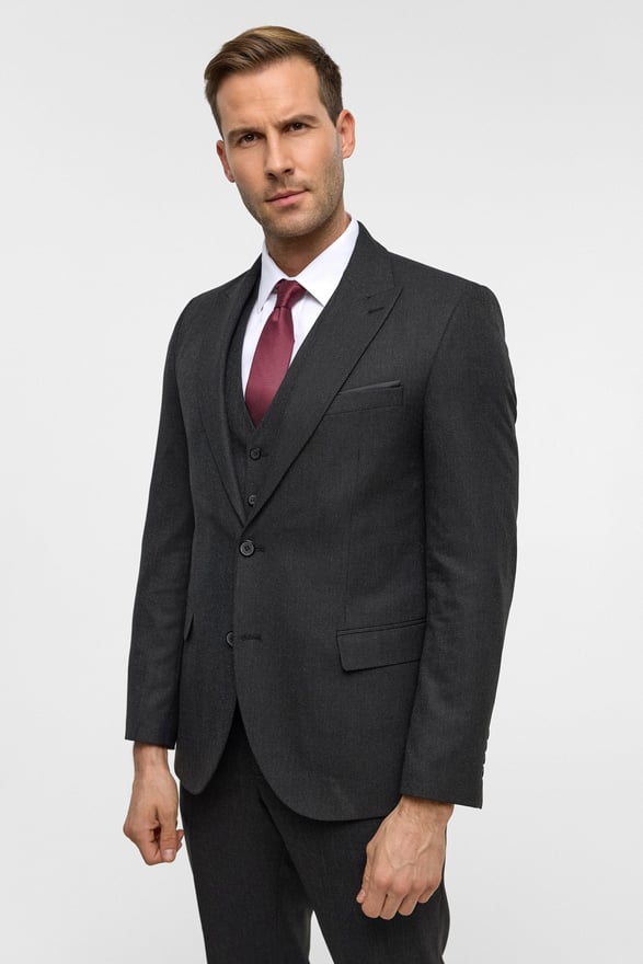 Gri Slim Desenli Sivri Yaka 6 Drop Yelekli Takım Elbise