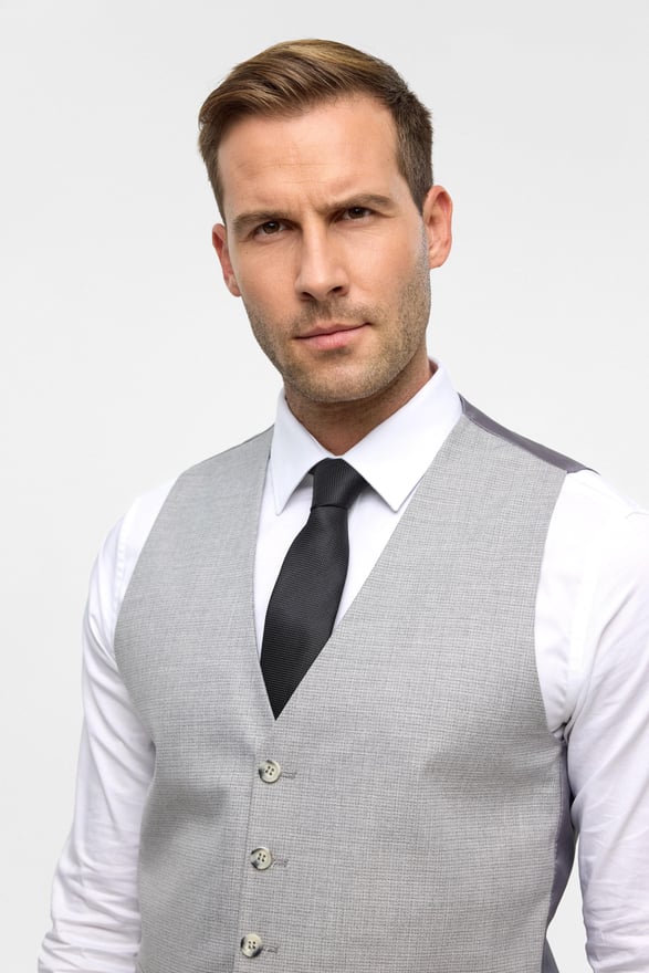 Gri Slim Desenli Sivri Yaka 6 Drop Yelekli Takım Elbise