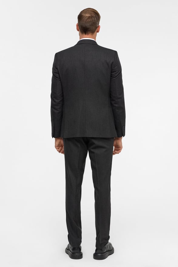 Gri Slim Desenli Sivri Yaka 6 Drop Yelekli Takım Elbise