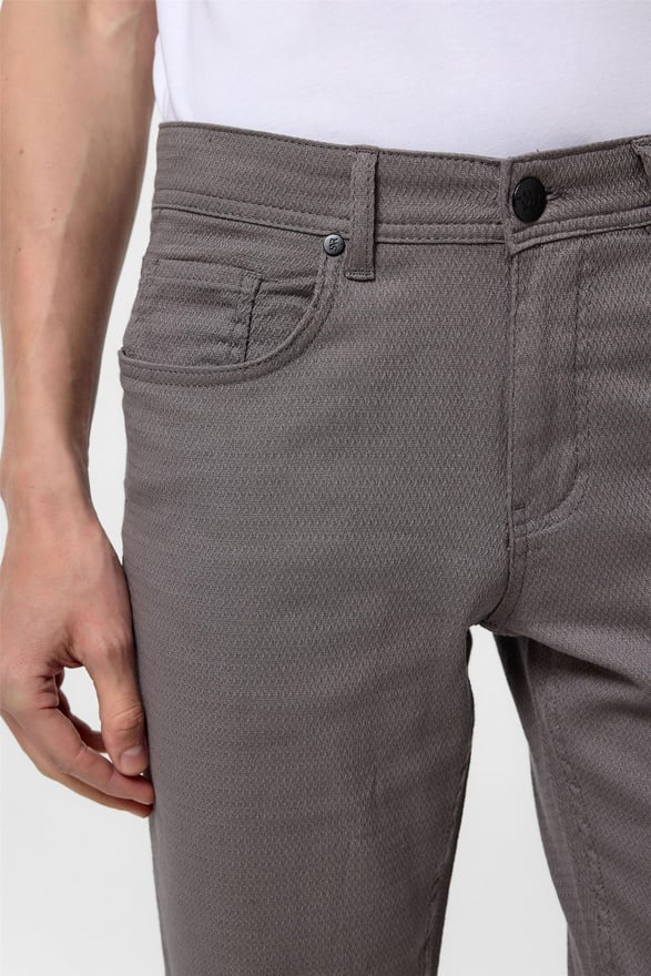 Gri Slim Fit 5 Cep Kalıp Armürlü Kanvas Pantolon