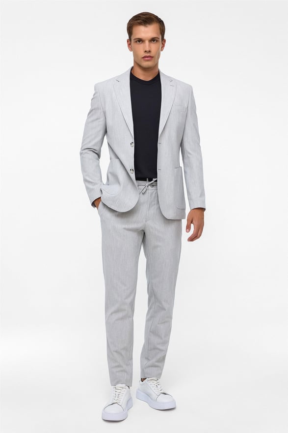 Gri Slim Fit Desenli Mono Yaka 6 Drop Jogger Pantolon