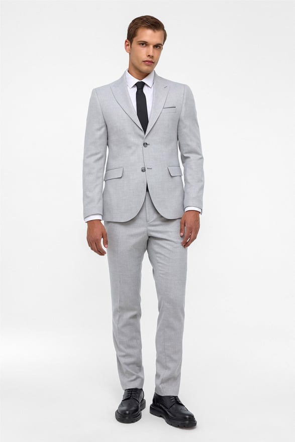 Gri Slim Fit Desenli Sivri Yaka 6 Drop Klasik Takım Elbise