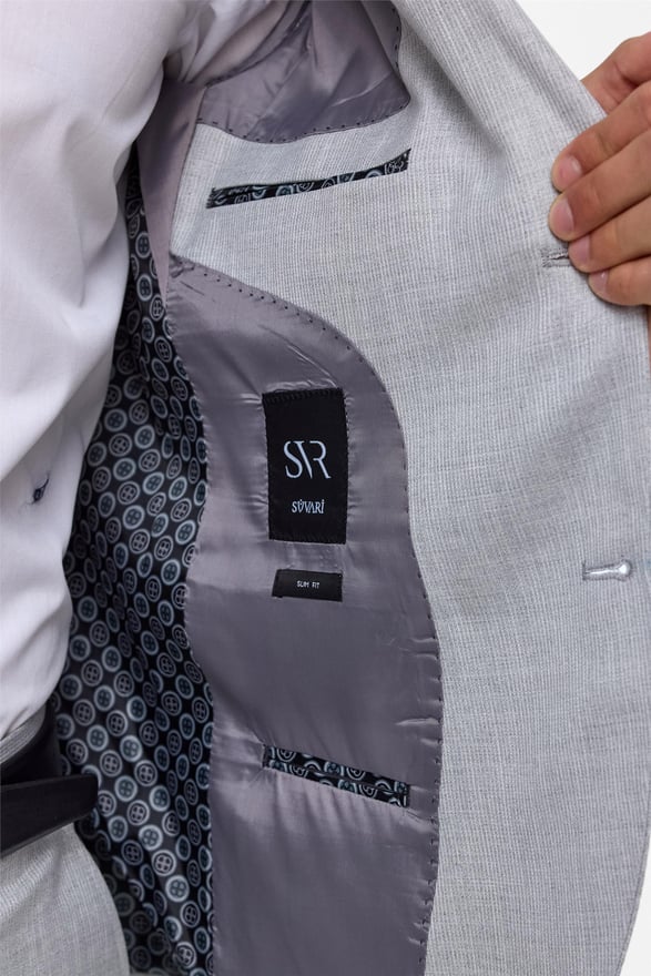 Gri Slim Fit Desenli Sivri Yaka 6 Drop Klasik Takım Elbise