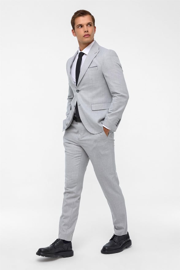 Gri Slim Fit Desenli Sivri Yaka 6 Drop Klasik Takım Elbise