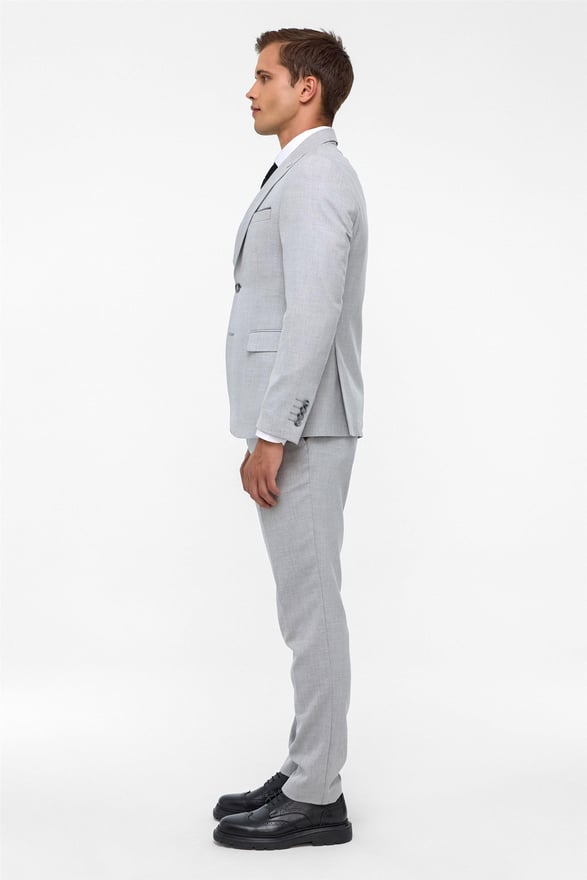 Gri Slim Fit Desenli Sivri Yaka 6 Drop Klasik Takım Elbise