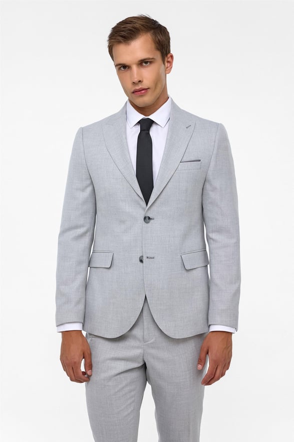 Gri Slim Fit Desenli Sivri Yaka 6 Drop Klasik Takım Elbise