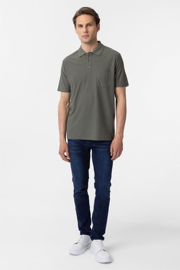Haki Regular Armürlü Polo Yaka Tişört