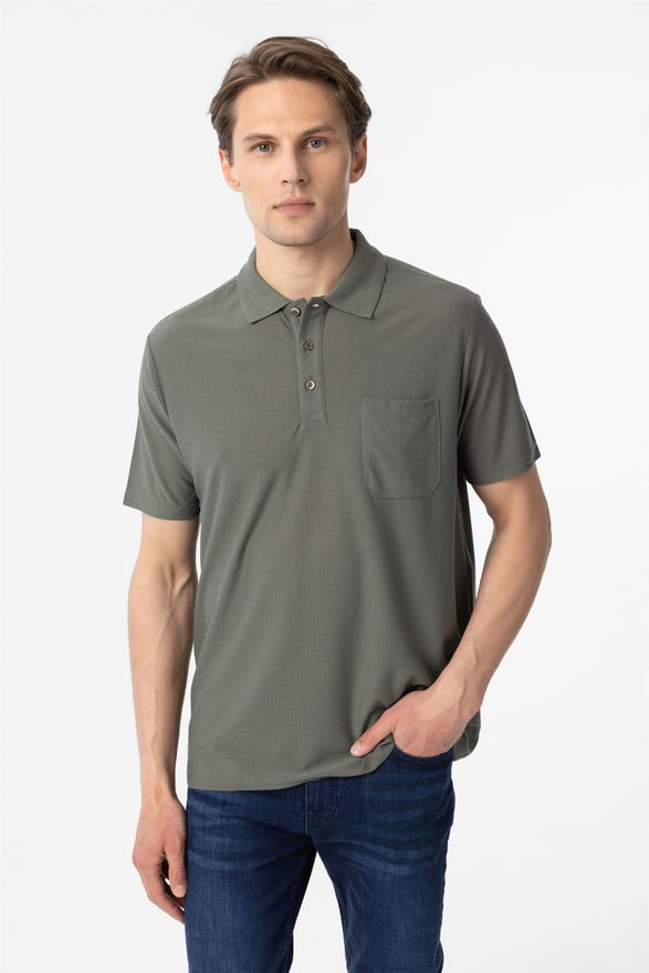 Haki Regular Armürlü Polo Yaka Tişört