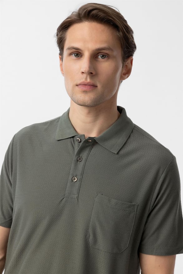 Haki Regular Armürlü Polo Yaka Tişört