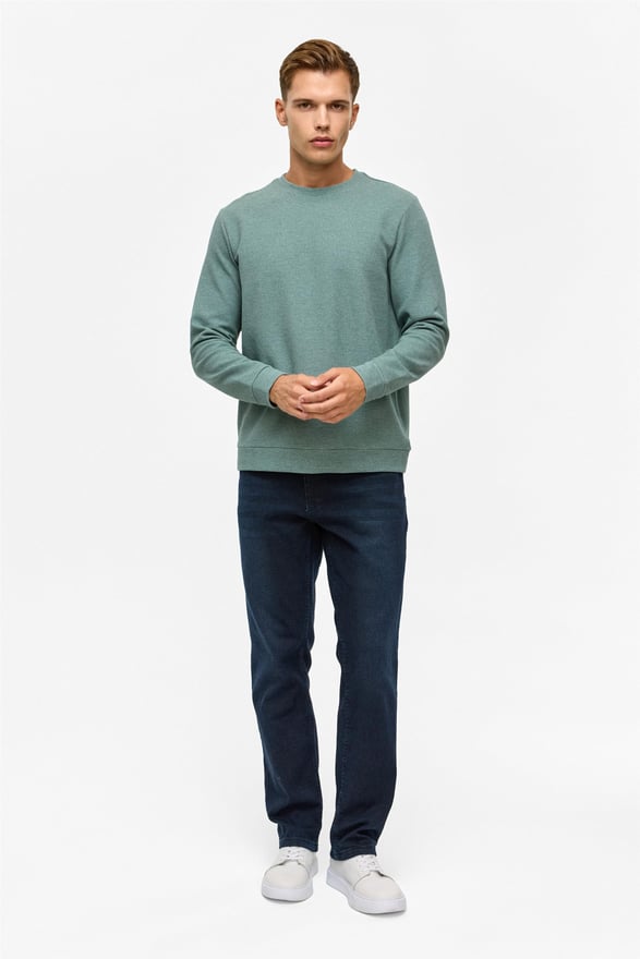 Haki Regular Düz Bisiklet Yaka Sweatshirt